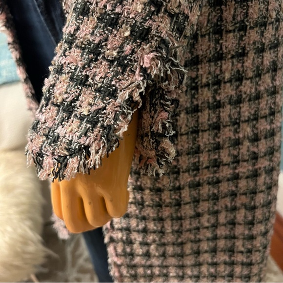 ANTHRO / TRUE MEANING Plaid Fringed Tweed Coat - Picture 7 of 16